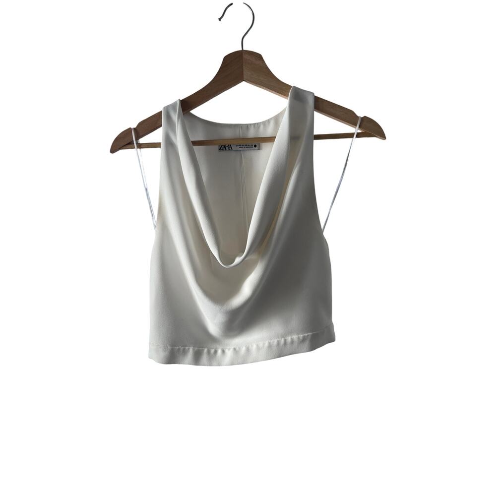 Zara White Cowl Neck Crop Top Size XS - Stylish and Chic